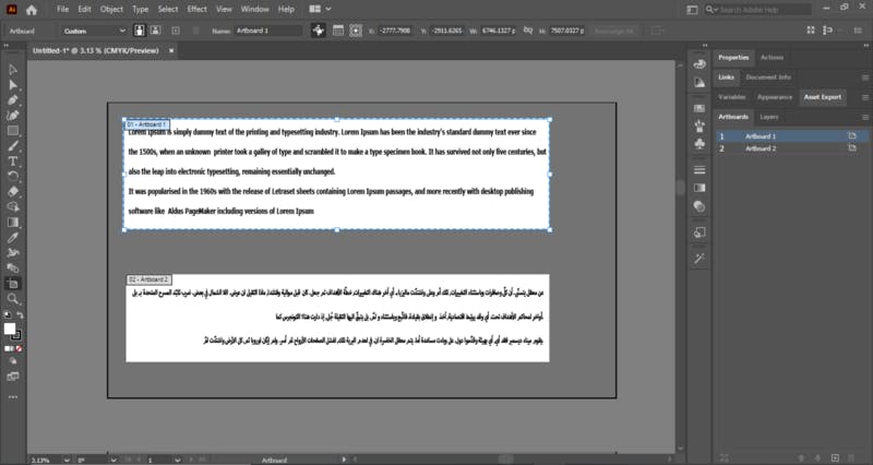 Text Editing using Artboards in Adobe Illustrator.